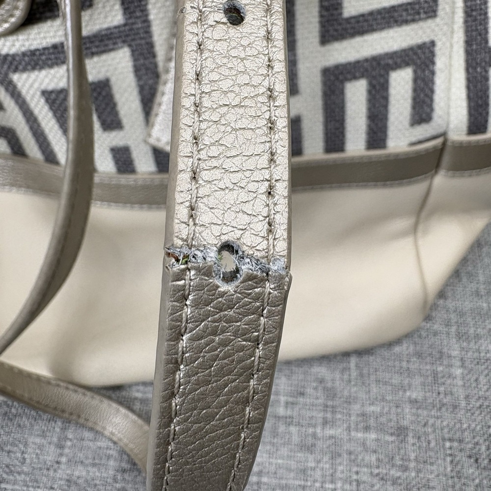 Spartina 449 De Renne Daufuskie Turn Key Classic Natural Linen Leather Tote - Picture 7 of 14